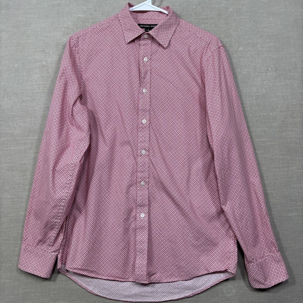 Michael Kors Classic Fit Shirt S Red‎ Geometric Print Long Sleeve Retro Preppy
